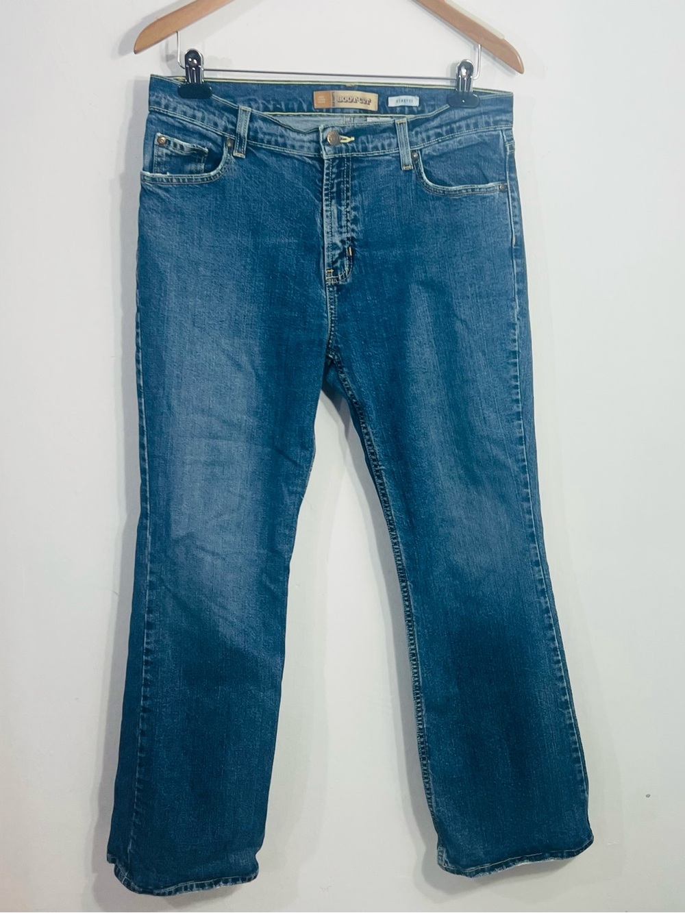 Old Navy Blue Bootcut Jeans Mid Rise Stretch 5 Pocket Zip Button 10 Short 32"